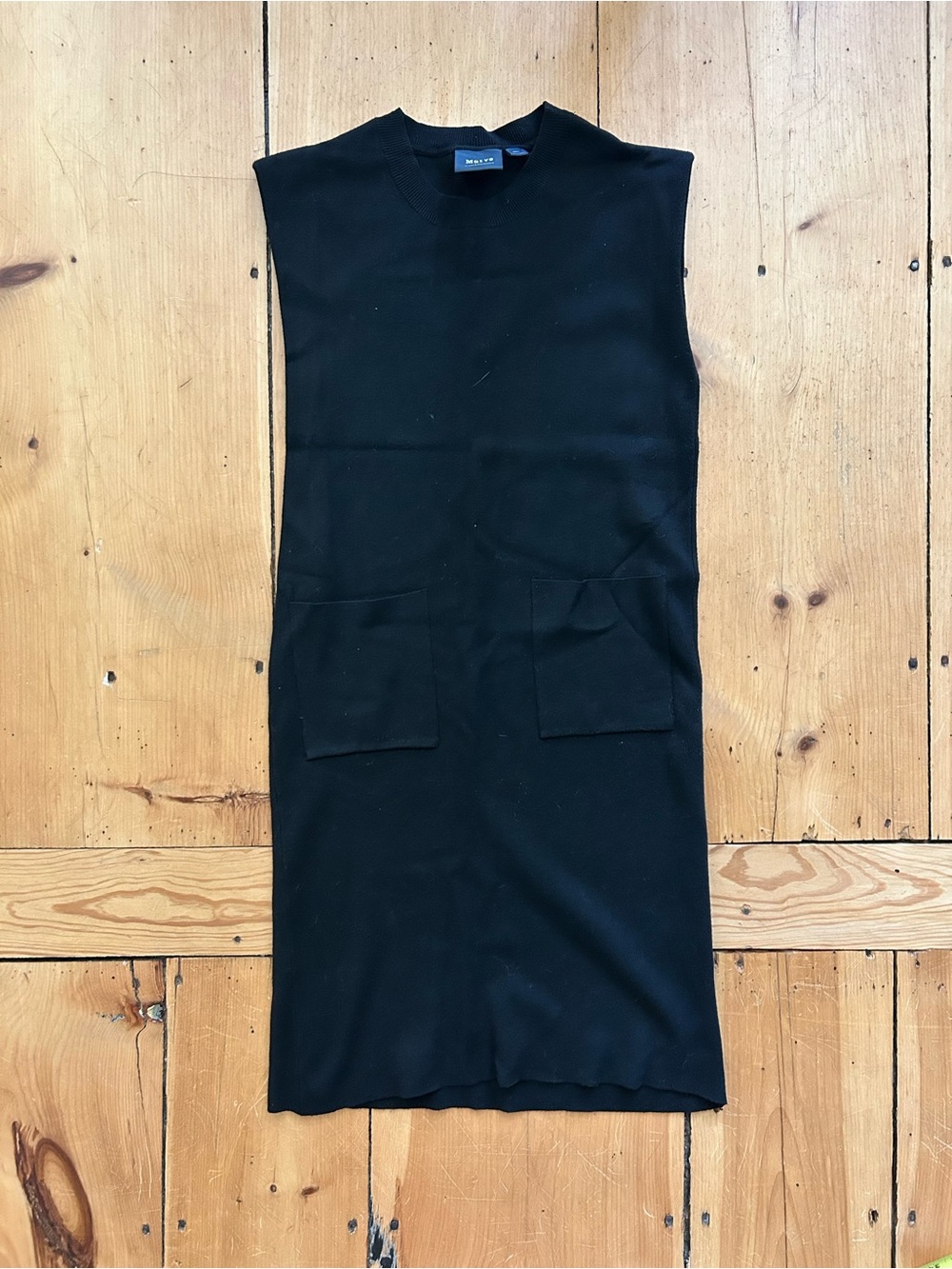 Anthropologie Maeve Black Sleeveless Midi Knit Dress with Front Pockets
